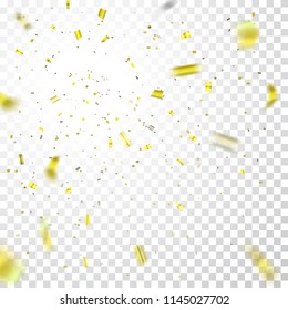 Gold confetti explosion celebration isolated on white transparent background. Falling golden confetti. Abstract decoration for party birthday, Christmas New Year confetti Vector illustration
