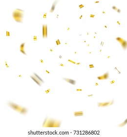 Gold confetti explosion celebration isolated on white background. Falling golden abstract decoration party, birthday celebrate or Christmas, New Year Festival decor Vector illustration