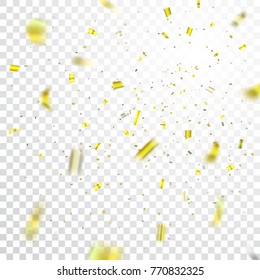 Gold confetti explosion celebration isolated on white transparent background. Falling golden confetti. Abstract decoration for party birthday, Christmas New Year confetti Vector illustration