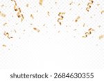 Gold confetti explosion celebration party isolated on a transparent background. Falling golden ribbon for carnival, New Year, birthday and festival. Confetti on white backdrop. Vector illustration