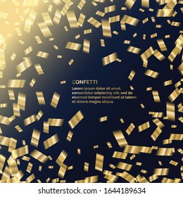 Gold confetti is falling. Abstract background with particles of different sizes. Template for placing text and design elements for the festival and celebration. Vector illustration.