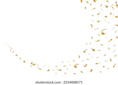 Gold confetti falling background for birthday, anniversary designs. Bright shiny gold confetti wave element for party, festivities, posters