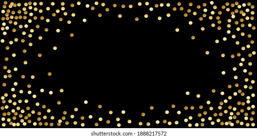 Gold confetti falling, golden shiny tinsel background, realistic metal paper round confetti with shadows, transparent party glitter