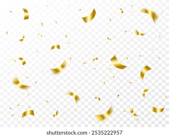 Confeti De Oro Que Cae Sobre Fondo Transparente. Celebración Y Feliz Cumpleaños. Fondo de pantalla de fiesta. Ilustración vectorial