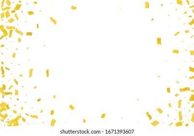 Gold confetti falling on a white background.