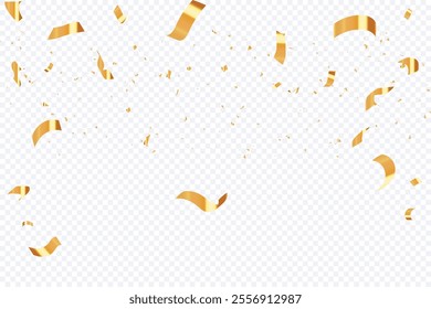Gold Confetti Falling. Shiny Celebration Party Background with Carnival Ribbons and Sparkles. Celebration carnival ribbons, confetti,