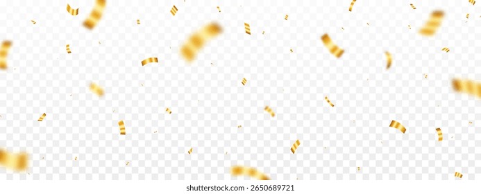 Gold confetti. Falling shiny golden confetti isolated on transparent background. Celebration background with beautiful golden confetti vector