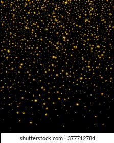 Gold confetti falling stars on black background
