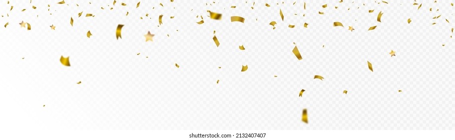 Cae el confeti de oro. confetti, streamer, tinsel sobre un fondo transparente para el diseño y las felicitaciones.Vector	