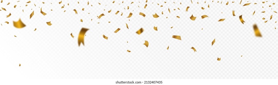 Gold confetti falls. confetti, streamer, tinsel on a transparent background for design and congratulations.Vector	