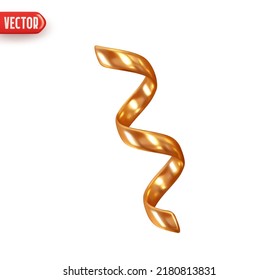 Gold Confetti Festive decorative element. Spiral ribbon golden confetti and serpentine. Holiday decor. Realistic 3d design. Icon isolated on white background. Vector illustration