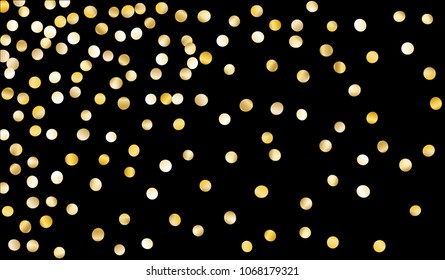 Gold Confetti. Festive Texture with Sparkles on Black Background. Dark Luxury Pattern for Christmas and New Year Decoration, Birthday Invitation, Poster or Greeting Card. Vector Gold Confetti.