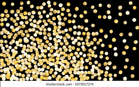 Gold Confetti. Festive Texture with Sparkles on Black Background. Dark Luxury Pattern for Christmas and New Year Decoration, Birthday Invitation, Poster or Greeting Card. Vector Gold Confetti.