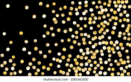 Gold Confetti. Festive Texture with Sparkles on Black Background. Dark Luxury Pattern for Christmas and New Year Decoration, Birthday Invitation, Poster or Greeting Card. Vector Gold Confetti.