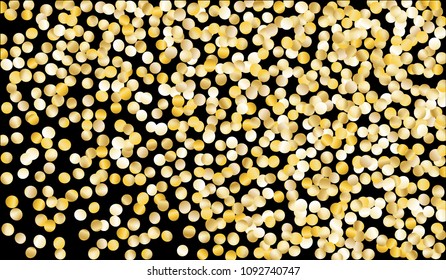 Gold Confetti. Festive Texture with Sparkles on Black Background. Dark Luxury Pattern for Christmas and New Year Decoration, Birthday Invitation, Poster or Greeting Card. Vector Gold Confetti.