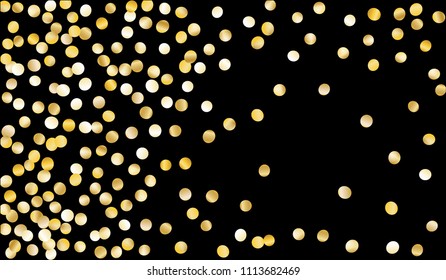 Gold Confetti. Festive Texture with Sparkles on Black Background. Dark Luxury Pattern for Christmas and New Year Decoration, Birthday Invitation, Poster or Greeting Card. Vector Gold Confetti.