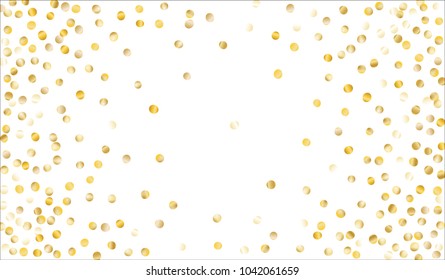 Gold Confetti. Festive Texture with Tinsels on White Background. Dark Luxury Pattern for Christmas and New Year Decoration, Birthday Invitation, Poster or Greeting Card. Vector Gold Confetti.