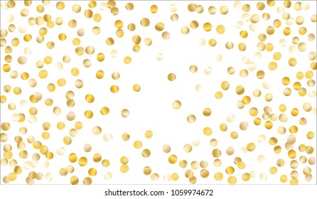 Gold Confetti. Festive Texture with Tinsels on White Background. Dark Luxury Pattern for Christmas and New Year Decoration, Birthday Invitation, Poster or Greeting Card. Vector Gold Confetti.
