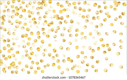 Gold Confetti. Festive Texture with Tinsels on White Background. Dark Luxury Pattern for Christmas and New Year Decoration, Birthday Invitation, Poster or Greeting Card. Vector Gold Confetti.