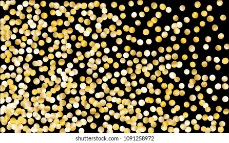Gold Confetti. Festive Texture with Tinsels on Black Background. Dark Luxury Pattern for Christmas and New Year Decoration, Birthday Invitation, Poster or Greeting Card. Vector Gold Confetti.