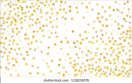 Gold Confetti. Festive Texture with Tinsels on White Background. Dark Luxury Pattern for Christmas and New Year Decoration, Birthday Invitation, Poster or Greeting Card. Vector Gold Confetti.