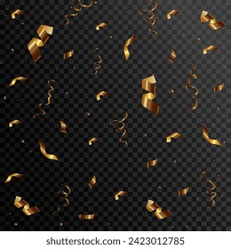 Gold confetti and firecracker sauce for promotions and events illustration set. Vector confetti png. Bright sparkling wallpaper design.