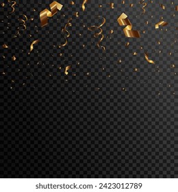 Gold confetti and firecracker sauce for promotions and events illustration set. Vector confetti png. Bright sparkling wallpaper design.