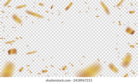 Gold Confetti Flying, Isolated on Transparent Pattern, Ready for PNG, Vector Illustration