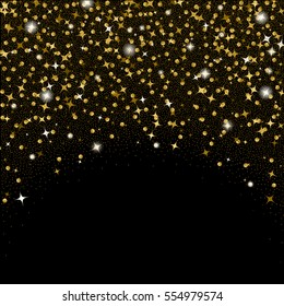 Gold confetti glitter. Abstract gold dust glitter background. Golden explosion of confetti.