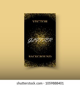 Gold confetti glitter on black background. Abstract gold dust glitter background. Golden explosion of confetti. Golden grainy abstract background.