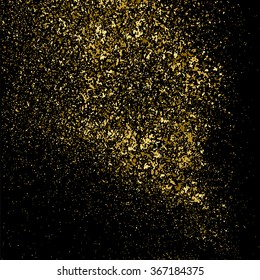 Gold confetti glitter sparkle black background celebration party festive golden dust particle texture abstract vector illustration square design
