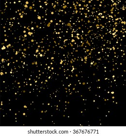 Gold confetti glitter sparkle black background celebration party festive golden dust particle texture abstract vector illustration square design