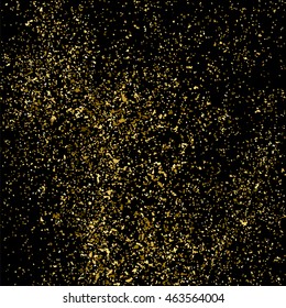 Gold confetti glitter sparkle black background celebration party festive golden dust particle texture abstract vector illustration square design