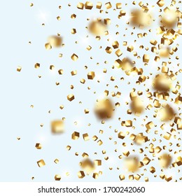  Confetti d'or. Particules De Cube Doré Isolées. Carte d'anniversaire géométrique. Image vectorielle Flou Square. Arrière-Plan Iridescendant.Carte d'anniversaire avec Texture métallique. Arrière-Plan Confetti Chaotique. Bordure De Pétrole.