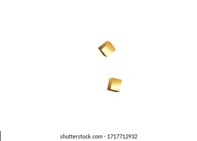 Gold Confetti. Isolated Golden Cube Particles. Geometric Anniversary Card. Vector Square Bokeh. Iridescent Background. Chaotic Confetti Backdrop. Foil Border. Birthday Card with Metallic Texture.