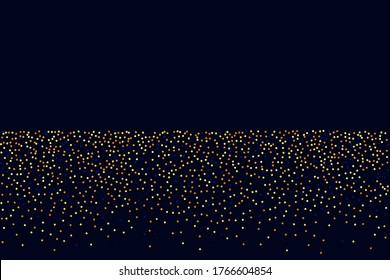 Gold Confetti. Isolated Golden Cube Particles. Chaotic Confetti Backdrop. Foil Border. Birthday Card with Metallic Texture. Vector Square Bokeh. Iridescent Background. Geometric Anniversary Card.