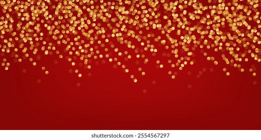 Gold Confetti isolated on Red Background in Cartoon Style Perfect for Celebrations and Holidays. Party confetti decorations falls from sky. Anniversary frame isolated on dark background