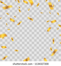 Gold confetti isolated from transparent background.