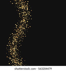 Gold confetti. Left wave with gold confetti on black background. Vector illustration.