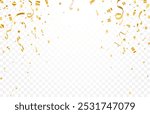 Gold confetti luxury background. Falling shiny golden confetti isolated on transparent background,