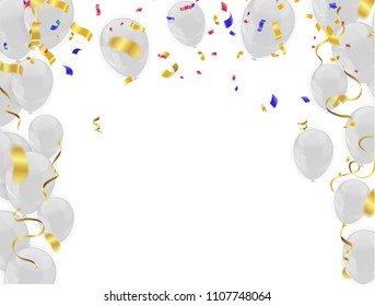 Gold confetti Many Blue And Red Luxury On White Background. Celebration Event and Party with white balloons Of independence Day. of USA