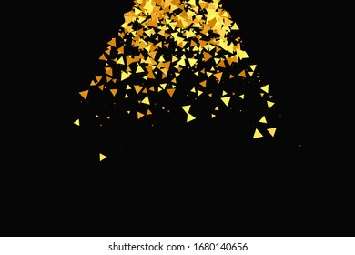 Gold Confetti on Black Background. Isolated Golden Dust Particles. Geometric Anniversary Backdrop. Vector Round Bokeh. Abstract Iridescent Birthday Card. Random Bridal Backdrop. Foil Border.