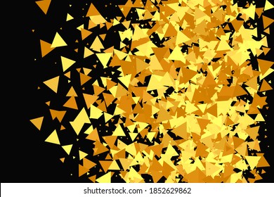Gold Confetti on Black Background. Isolated Golden Dust Particles. Random Bridal Backdrop. Foil Border. Geometric Anniversary Backdrop. Vector Round Bokeh. Abstract Iridescent Birthday Card.