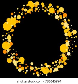 Gold confetti on a black background. Beautiful  bright background. Yellow Confetti. A frame of confetti. A scattering of confetti. Placer from the circles. Dots. Vector illustration.