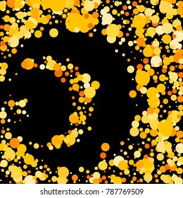 Gold confetti on a black background. Beautiful  bright background. Yellow Confetti. A frame of confetti. A scattering of confetti. Placer from the circles. Dots. Vector illustration.