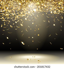 gold confetti on a dark background