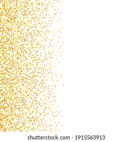 Gold Confetti on Red. Isolated Golden Dust Particles. Fluid Birthday Card. Random Bridal Backdrop. Vector Round Bokeh. Abstract Iridescent Background. Foil Border. Geometric Anniversary Backdrop.