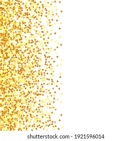 Gold Confetti on Red. Isolated Golden Dust Particles. Foil Border. Geometric Anniversary Backdrop. Fluid Birthday Card. Random Bridal Backdrop. Vector Round Bokeh. Abstract Iridescent Background.