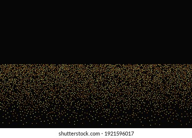 Gold Confetti on Red. Isolated Golden Dust Particles. Fluid Birthday Card. Random Bridal Backdrop. Foil Border. Geometric Anniversary Backdrop. Vector Round Bokeh. Abstract Iridescent Background.