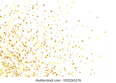 Gold Confetti on Red. Isolated Golden Dust Particles. Fluid Birthday Card. Random Bridal Backdrop. Foil Border. Geometric Anniversary Backdrop. Vector Round Bokeh. Abstract Iridescent Background.
